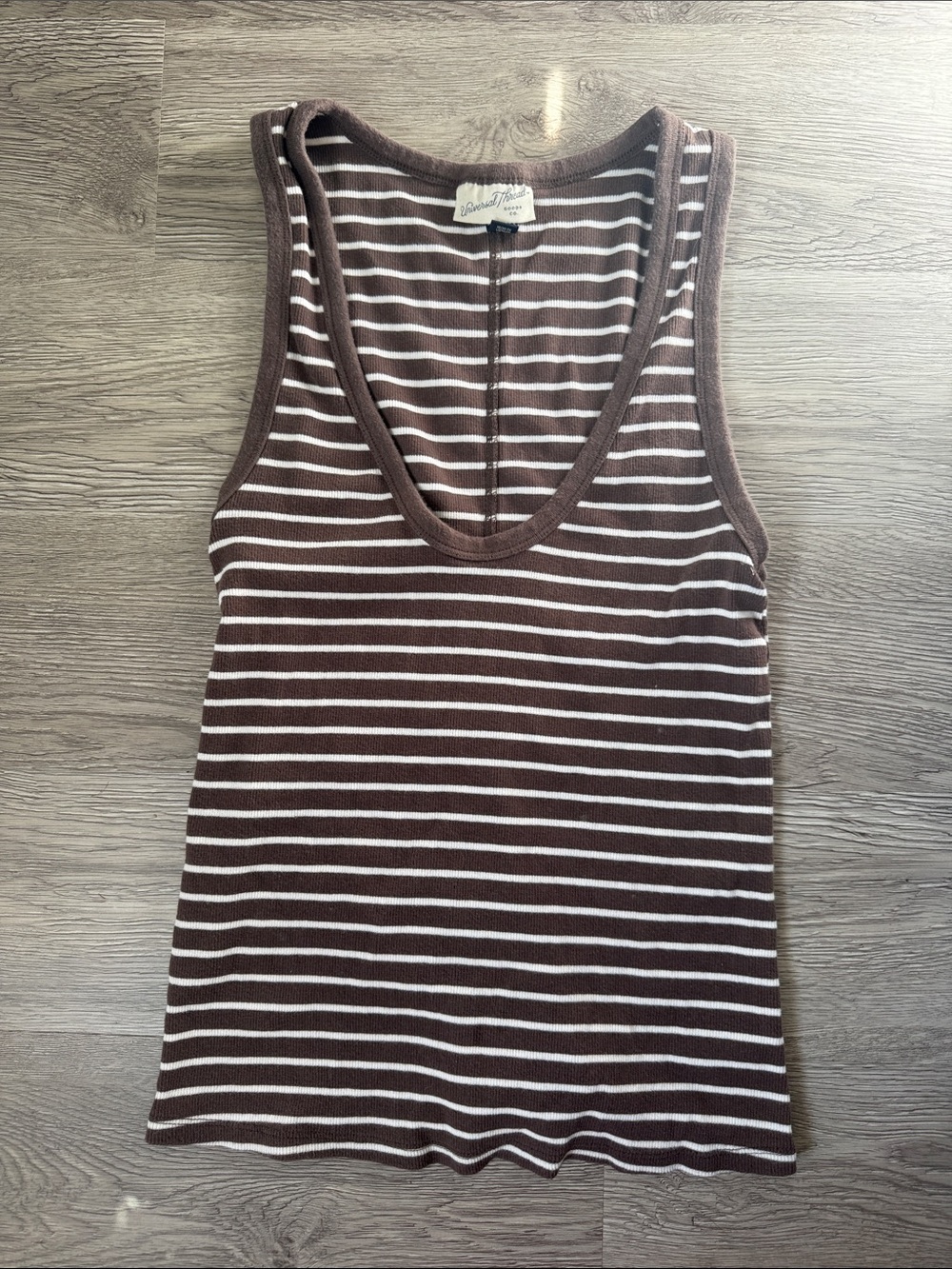 Universal Thread Brown & White Striped Ribbed Tank